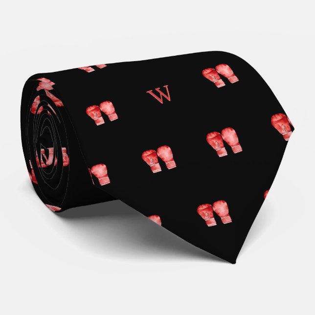 Röd Boxing Glove Monogram Initial Black Slips (Rullad)