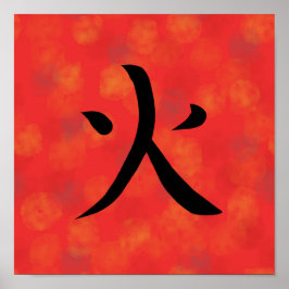 Röd brand Kanji japansk kalligrafi Poster