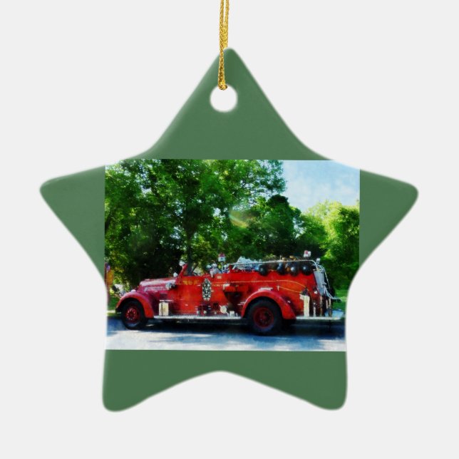 Röd brandbil julgransprydnad keramik (Framsidan)