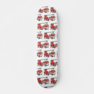 Röd brandmotor, illustration av lastbil vid brand mini skateboard bräda 18,5 cm