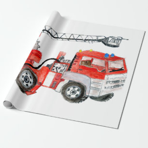 Röd brandmotor, illustration av lastbil vid brand presentpapper