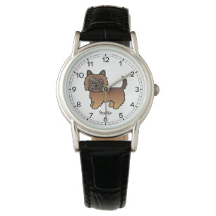 Röd brindle Cairn Terrier Hund & Anpassat Namn Armbandsur