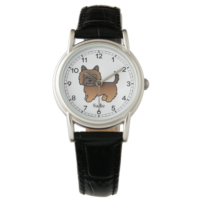 Röd brindle Cairn Terrier Hund & Anpassat Namn Armbandsur (Framsida)