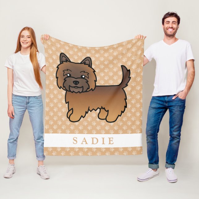 Röd brindle Cairn Terrier hund & anpassat namn Fleecefilt (På plats)