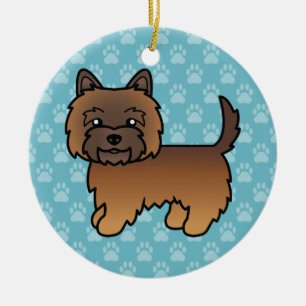 Röd brindle Cairn Terrier Tecknad Hund På Blå Bakg Julgransprydnad Keramik