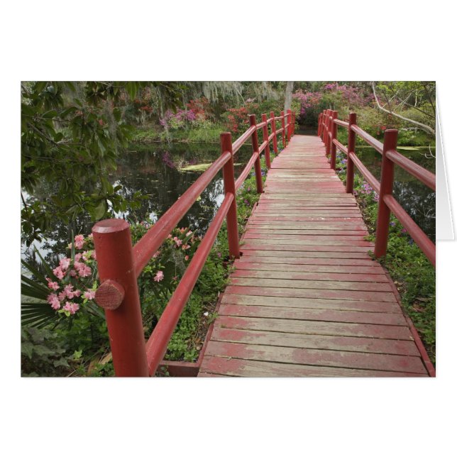 Röd bro över damm, Magnolia Plantation, Hälsningskort (Framsidan Horizontal)