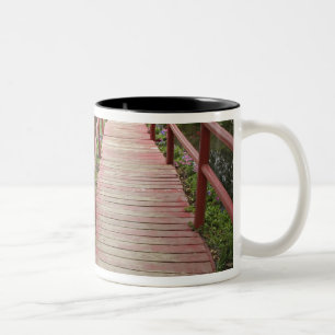 Röd bro över damm, Magnolia Plantation, Två-Tonad Mugg