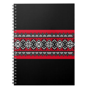 Röd broderi anteckningsbok