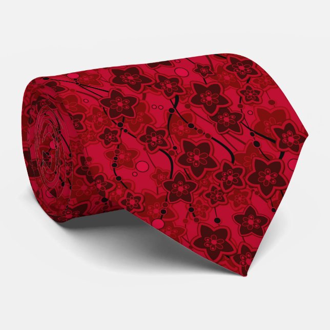 röd brun blommigt, rustik mode mönster-retro slips (Rullad)