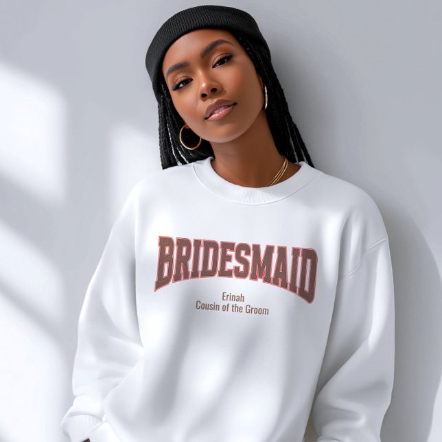 Röd + Brun Falsk Glitter Varsity BRUDSMAKARE T Shirt (Personalize with names, dates, locations or events)