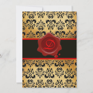 RÖD BRUN OCH SVART DAMASK, VAXSIGILL MONOGRAM INBJUDNINGAR