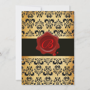 RÖD BRUN OCH SVART DAMASK, VAXSIGILL MONOGRAM INBJUDNINGAR