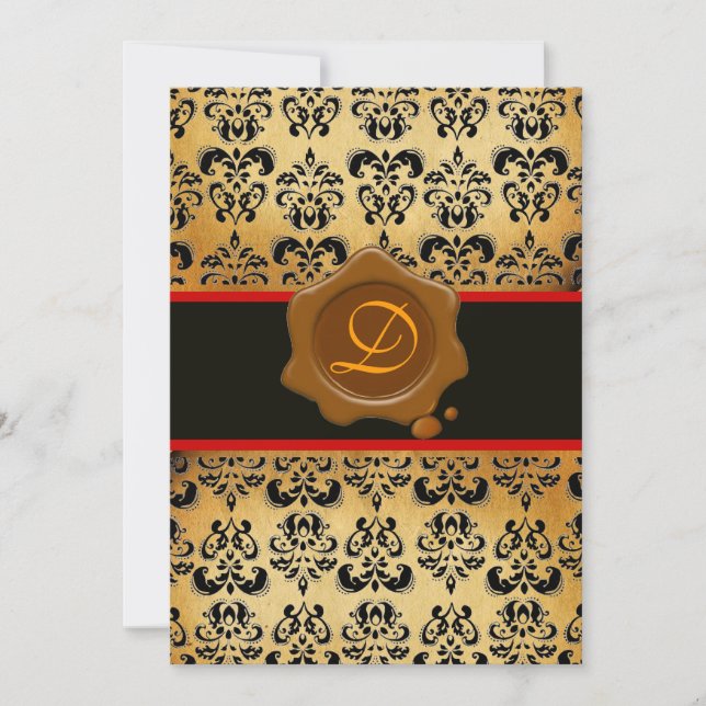 RÖD BRUN OCH SVART DAMASK, VAXSIGILL MONOGRAM INBJUDNINGAR (Framsida)