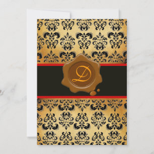 RÖD BRUN OCH SVART DAMASK, VAXSIGILL MONOGRAM INBJUDNINGAR