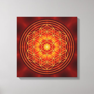 röd brun orange gult mandala med lif-blomma canvastryck