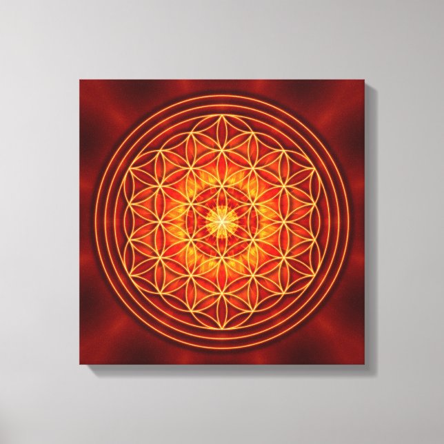 röd brun orange gult mandala med lif-blomma canvastryck (Framsida)