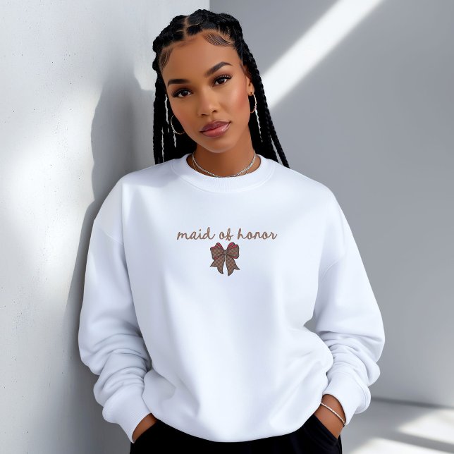 Röd + Brun Rutig MAID OF HONOR-bow T Shirt (Skapare uppladdad)