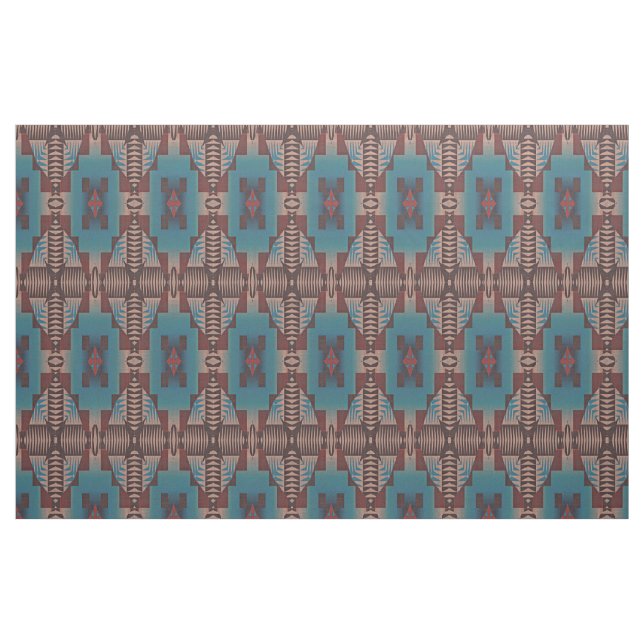 Röd Brun Teal Blå Grön Eklektisk Etnisk Stil Tyg (Fat Quarter)