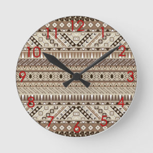 Röd bruna beige Taupe för Aztec stam- Rund Klocka