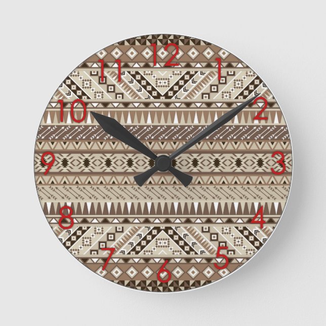 Röd bruna beige Taupe för Aztec stam- Rund Klocka (Framsida)