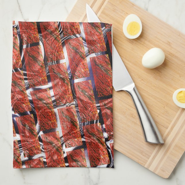 Röd, bubblor på gring eller tegelverkan? Metallic. Kökshandduk (Vikt i Fjärdedel)