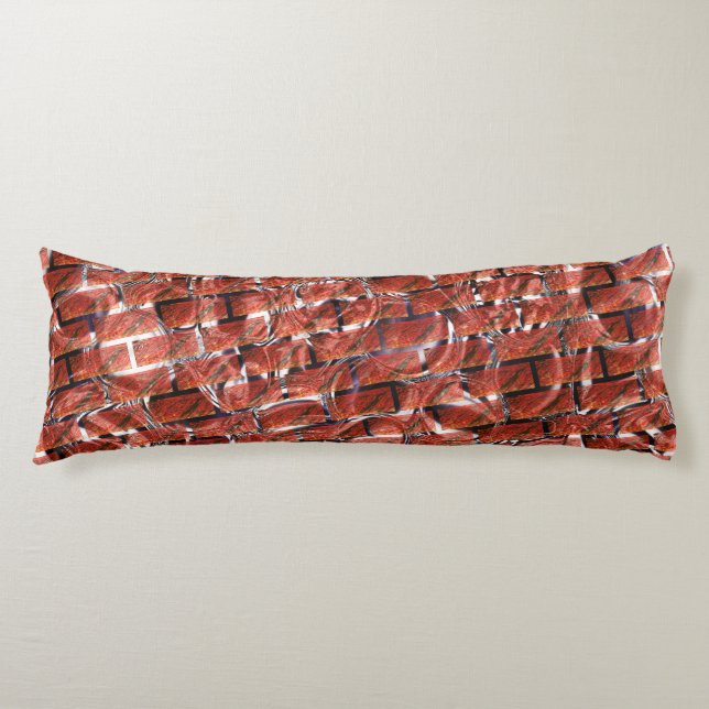 Röd, bubblor på rutnät eller brickeffekt? Metallic Kroppskudde (Framsidan)