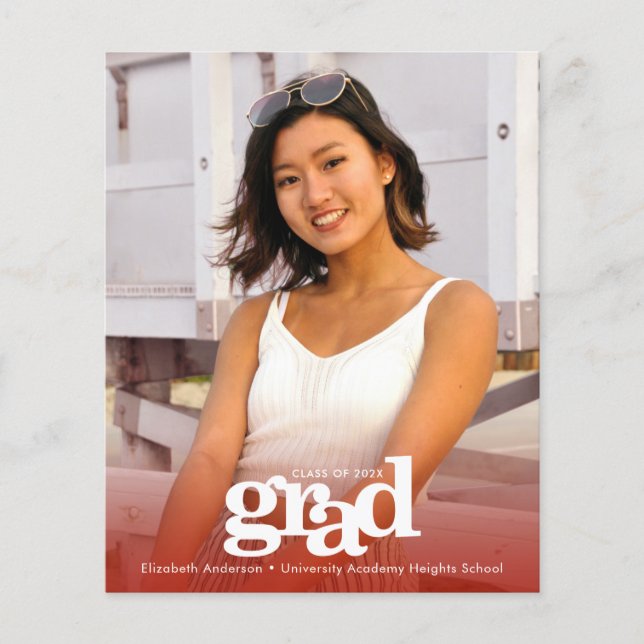 Röd budget studenten, foto fet modern inbjudan (Framsida)