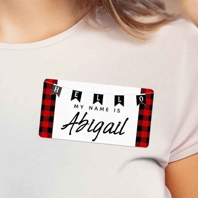 Röd buffalo-Hej min Namn är Namn bricka Fraktsedel (Cute "Hello My Name Is" Name Tags for Baby Showers and Holiday Parties)