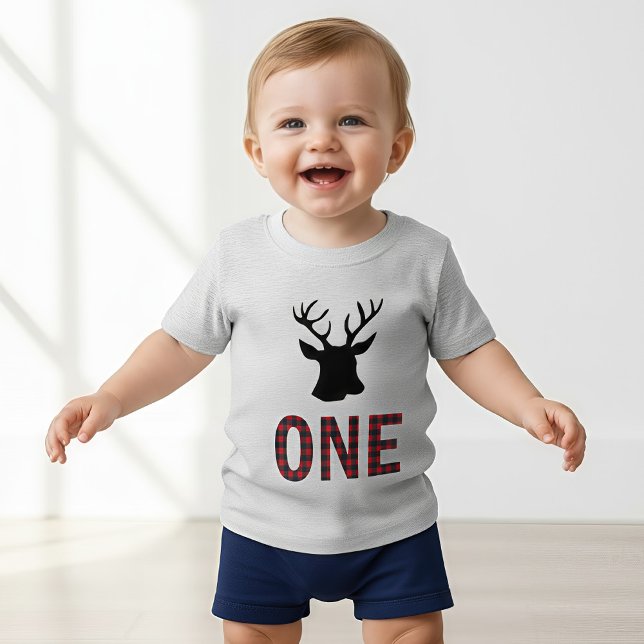 Röd Buffalo Plaid Hjort 1:a Trädfällare Födelsedag T Shirt (Skapare uppladdad)