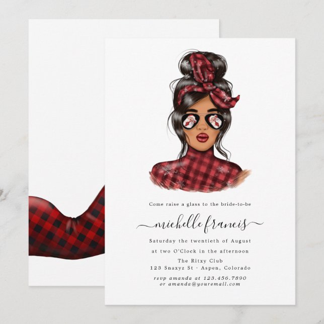 Röd Buffalo Plaid Jul Bröllopsdusch Inbjudan (Fram/baksida)