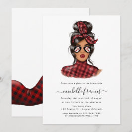 Röd Buffalo Plaid Jul Bröllopsdusch Inbjudan