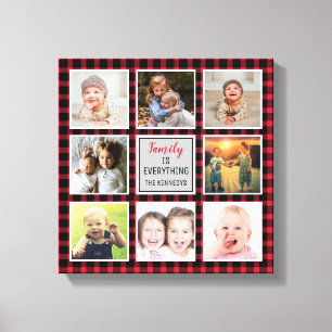 Röd buffalo Plaid julfoto Collage Canvastryck
