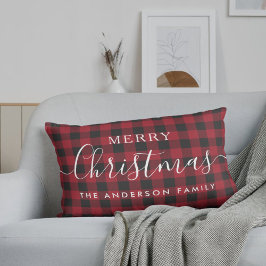 Röd Buffalo-ruta God Jul Familjenamn Lumbarkudde