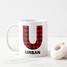 Röd Buffalo-rutig fet initial U-monogram Kaffemugg