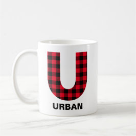 Röd Buffalo-rutig fet initial U-monogram Kaffemugg