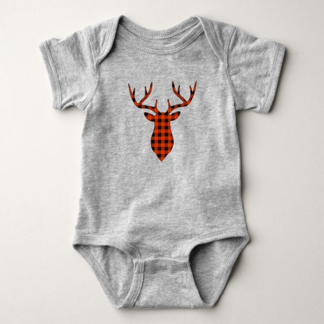 Röd Buffalo Rutig Hjort Djur T Shirt (Framsida)
