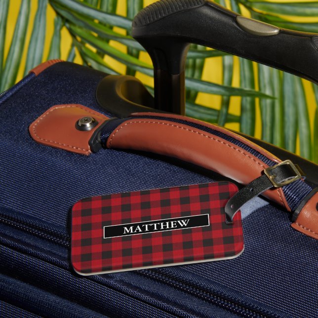 Röd Buffalo-rutig Personlig Bagagebricka (Framsida Insitu 3)