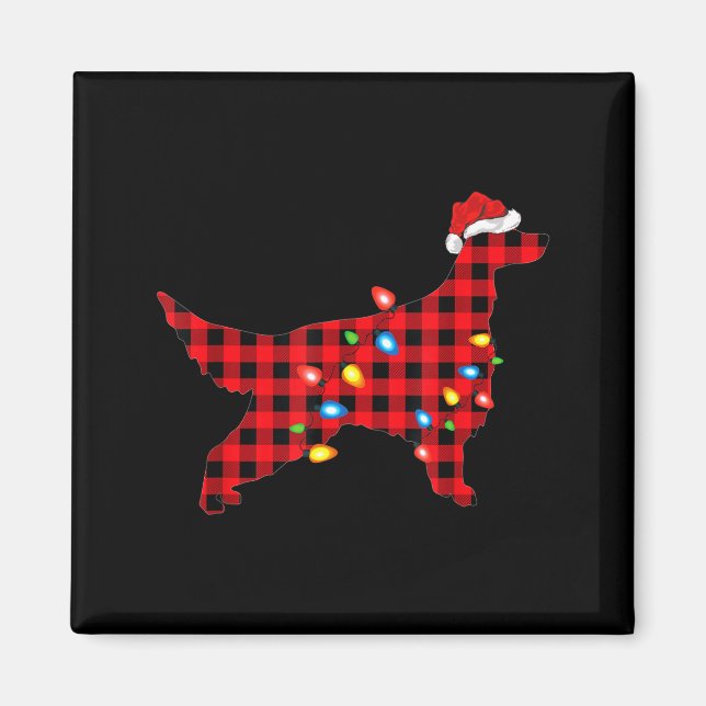 Röd Buffalo Rutig Tomte Irländsk Setter Hund Jul Magnet (Framsidan)