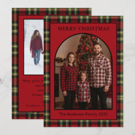 Röd Buffalo Tartan Rutig Valvbåge Foto Familj Julkort