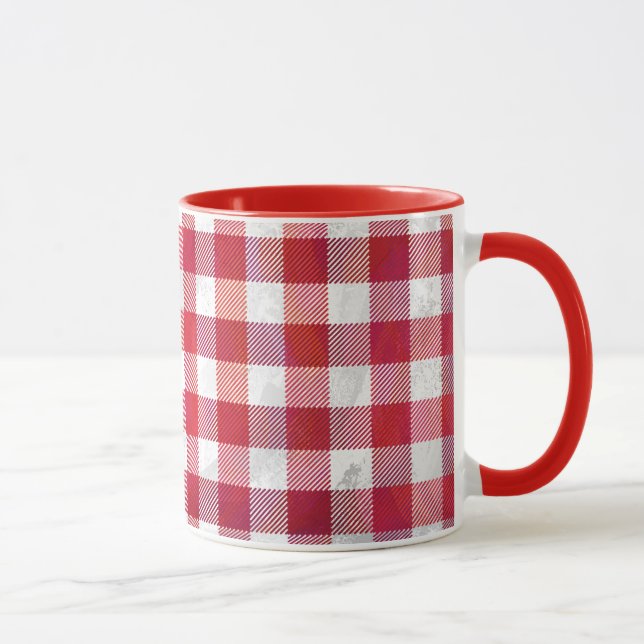 Röd buffelpläd och vit mugg (Höger)
