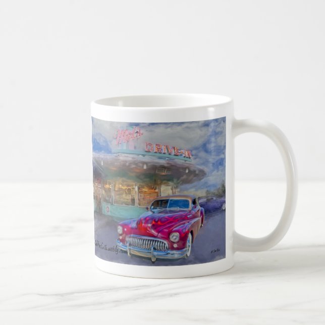 röd buick på drive-inbio kaffemugg (Höger)