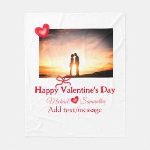 Röd bukvalentins dag lägg till bild namn hjärtat k fleecefilt