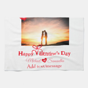 Röd bukvalentins dag lägg till bild namn hjärtat k kökshandduk