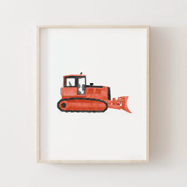 Röd Bulldozer Konstruktion Barnkammar Dekoration Poster
