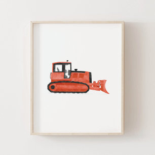 Röd Bulldozer Konstruktion Barnkammar Dekoration Poster
