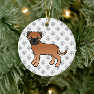 Röd Bullmastiff Söt Tecknad Hund Julgransprydnad Keramik