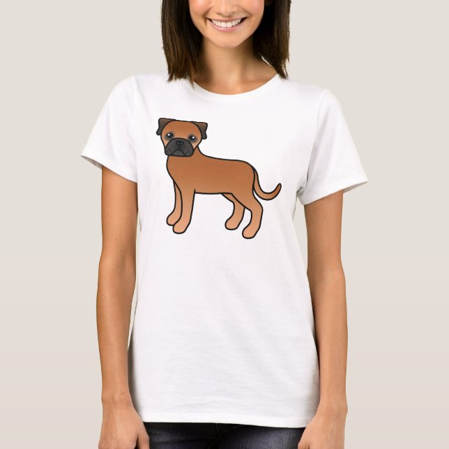 Röd Bullmastiff Söt Tecknad Hund T Shirt (Framsida)