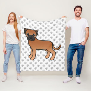 Röd Bullmastiff Söt Tecknad Hund & Tassar Fleecefilt