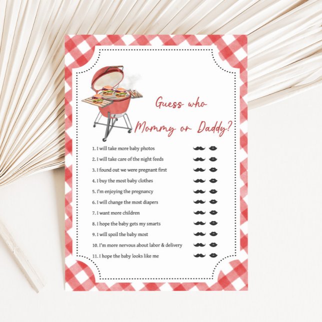Röd Burger BBQ Baby Shower Gissa Vem spel (Burger BBQ Baby Shower Game)