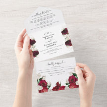 Röd burgunder och vit blomster elegant bröllop